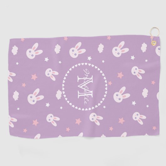 Monogram voor het bunny Rabbit Pastel Pattern Golfhanddoek (Horizontaal)