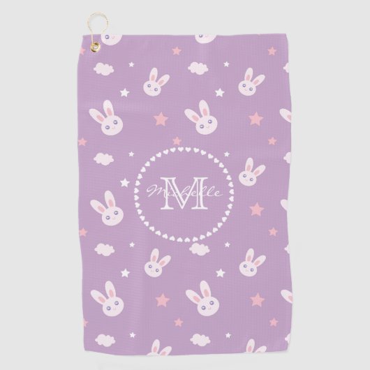 Monogram voor het bunny Rabbit Pastel Pattern Golfhanddoek (Voorkant)