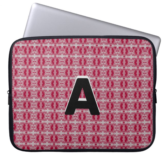 Monogram voor het Burgundy- en Silver Geometric Pa Laptop Sleeve (Voorkant)