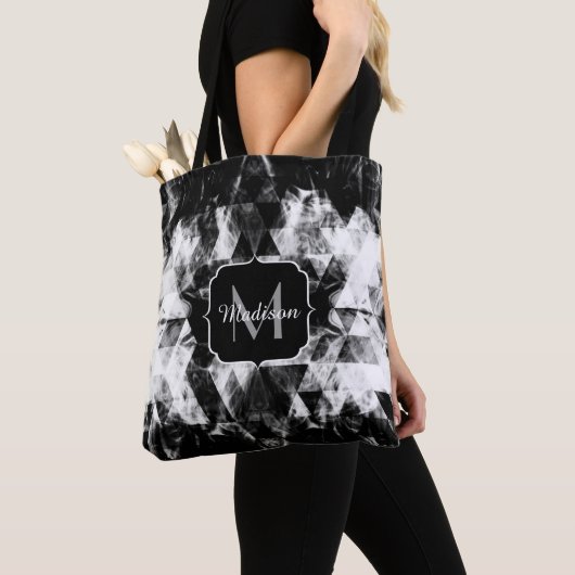 Monogram voor het elektrolytisch zwart-witte dunne tote bag (Dichtbij)