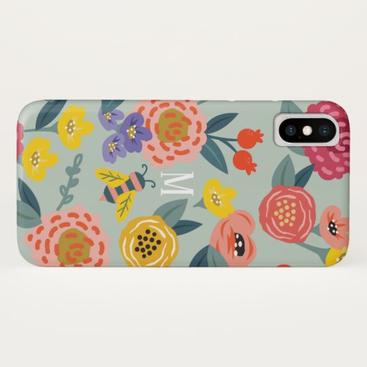 monogram voor het patroon van de bloementeelt Case-Mate iPhone case (Achterkant (horizontaal))