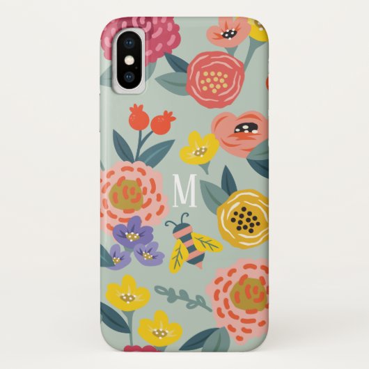  monogram voor het patroon van de bloementeelt Case-Mate iPhone case (Achterkant)