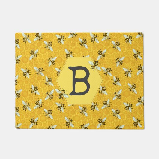 Monogram voor Honeybee Honeycomb Bee Hive Swarm Fa Deurmat (Voorkant)