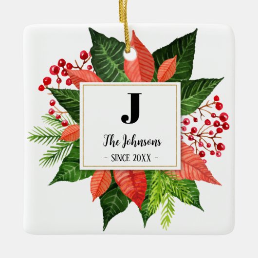 Monogram voor kerstfamilie keramisch ornament (Voorkant)