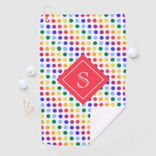 Monogram voor Kinder regenboogregenboog Stippen Golfhanddoek (Insitu)
