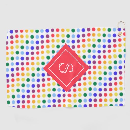 Monogram voor Kinder regenboogregenboog Stippen Golfhanddoek (Horizontaal)