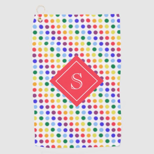 Monogram voor Kinder regenboogregenboog Stippen Golfhanddoek (Voorkant)