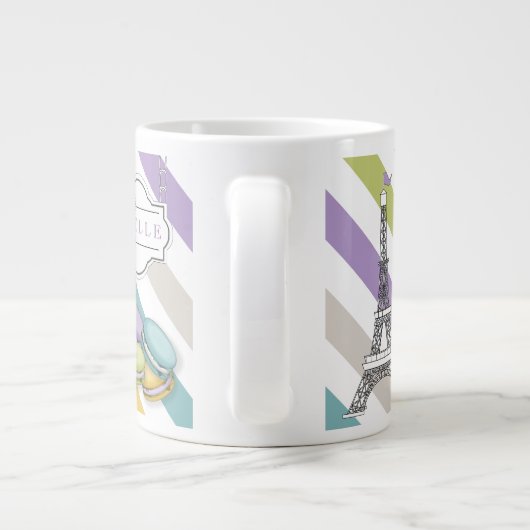 Monogram voor kleurrijke Parijse Macaron Eiffel To Grote Koffiekop (Achterkant)