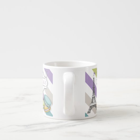 Monogram voor kleurrijke Parijse Macarons Eiffel T Espresso Kop (Achterkant)