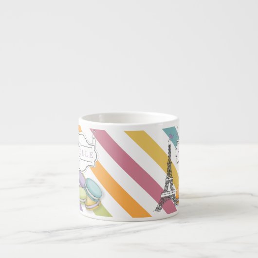 Monogram voor kleurrijke Parijse Macarons Eiffel T Espresso Kop (Voorkant)