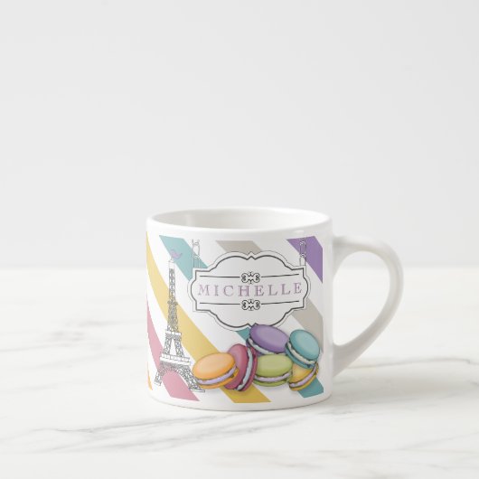 Monogram voor kleurrijke Parijse Macarons Eiffel T Espresso Kop (Rechts)