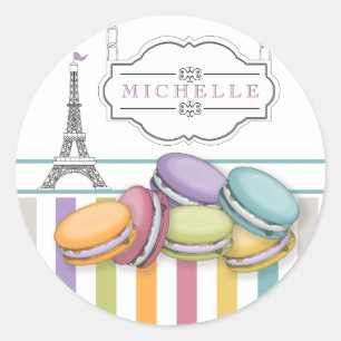 Monogram voor kleurrijke Parijse Macarons Eiffel T Ronde Sticker
