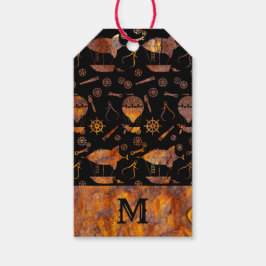 Monogram voor kleurrijke vlieger Rusty Steampunk Cadeaulabel