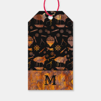 Monogram voor kleurrijke vlieger Rusty Steampunk Cadeaulabel
