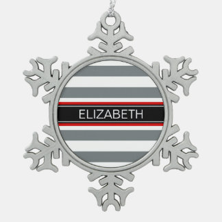 Monogram voor kolen Wt Horz Preppy Stripe Black Tin Sneeuwvlok Ornament