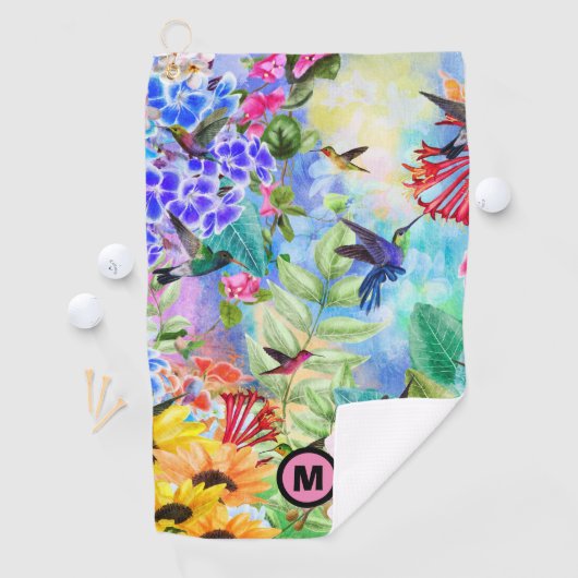 Monogram voor levende vogels en bloemen golfhanddoek (Insitu)