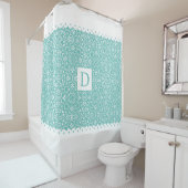 Monogram voor lichte blauwgroen en witte gespleten douchegordijn (In situ)