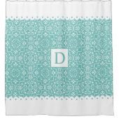 Monogram voor lichte blauwgroen en witte gespleten douchegordijn (Voorkant)