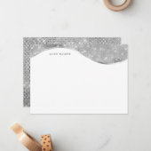 monogram voor luxe zilversparkle notitiekaartje (Voorkant / Achterkant in situ)