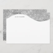 monogram voor luxe zilversparkle notitiekaartje (Voorkant / Achterkant)