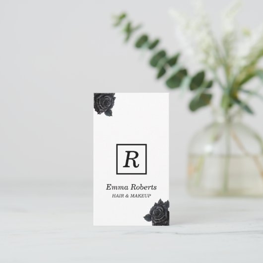 Monogram voor Makeup- en Haarstylist Elegant Dark  Visitekaartje (Staand voorkant)