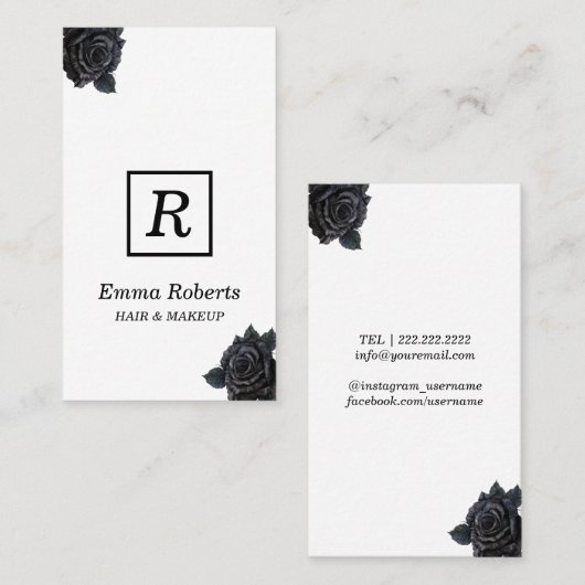 Monogram voor Makeup- en Haarstylist Elegant Dark  Visitekaartje (Voorkant / Achterkant)