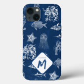 Monogram voor marineblauw Waterverf oceaan Case-Mate iPhone Case (Achterkant)