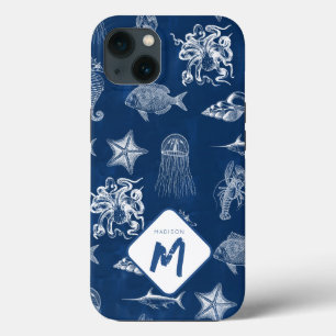 Monogram voor marineblauw Waterverf oceaan Case-Mate iPhone Case