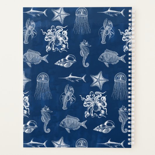 Monogram voor marineblauw Waterverf oceaan Planner (Achterkant)