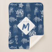 Monogram voor marineblauw Waterverf oceaan Sherpa Deken (Voorkant)