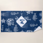 Monogram voor marineblauw Waterverf oceaan Strandlaken (Voorkant)