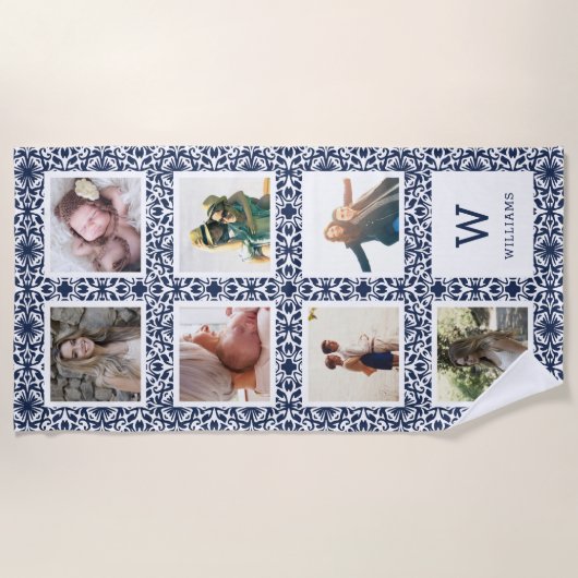 Monogram voor marinesolling & witte patterische fo strandlaken (Voorkant)