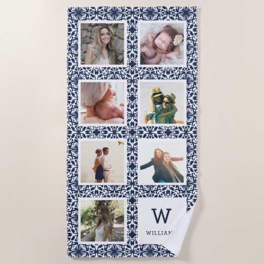 Monogram voor marinesolling & witte patterische fo strandlaken (Voorkant)