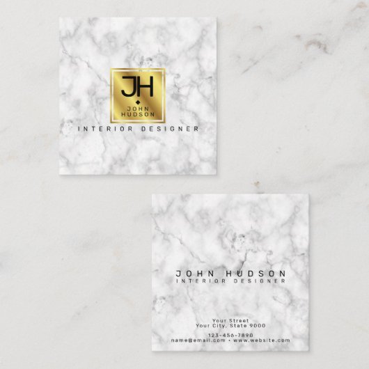 Monogram voor marmer Black en Gold Modern Vierkante Visitekaartje (Voorkant / Achterkant)