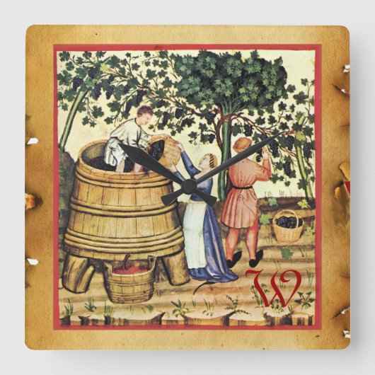 MONOGRAM VOOR MEDIEVAL GRAPE VINEYARD HARVEST PARC VIERKANTE KLOK (Voorkant)
