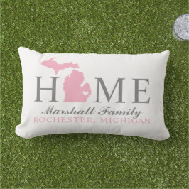 Monogram voor Michigan Home Pink en Gray Custom Fa Buitenkussen