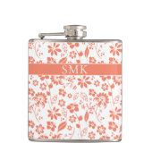 Monogram voor modern perforatekoraal tropisch bloe heupfles (Voorkant)