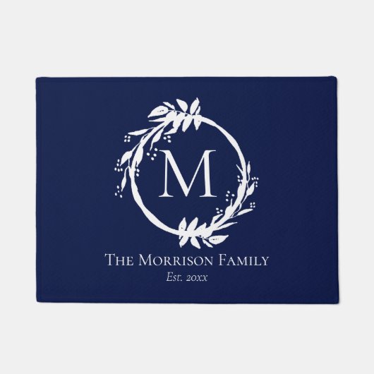 Monogram voor moderne marineblauw-witte baarmoeder deurmat (Voorkant)