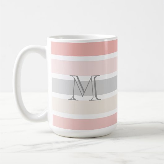 Monogram voor moderne roze grijze roomstrips koffiemok (Links)