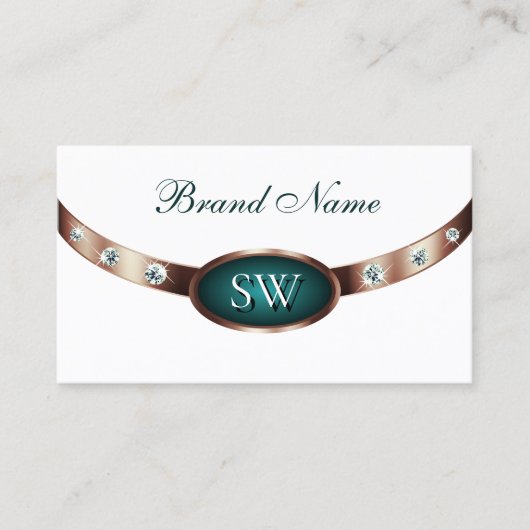 Monogram voor moderne witte en Blauwgroen Roos Gol Visitekaartje (Voorkant)