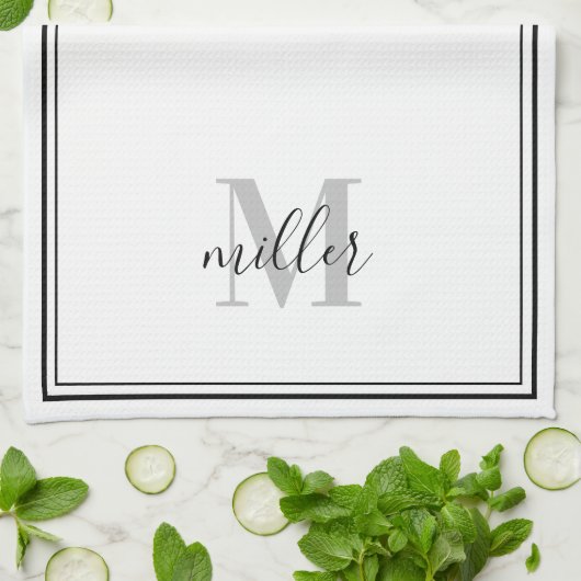 Monogram voor moderne zwarte Lijst Theedoek (Gevouwen)