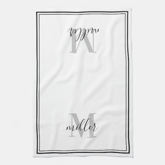 Monogram voor moderne zwarte Lijst Theedoek (Verticaal)