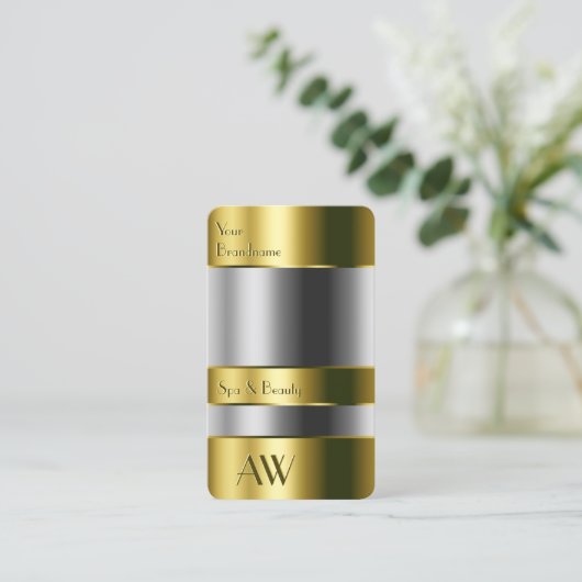 Monogram voor optica van glas met goudcontainer visitekaartje (Staand voorkant)