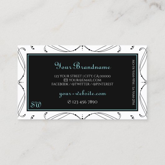 Monogram voor ornamental Black White Sparking Diam Visitekaartje (Achterkant)