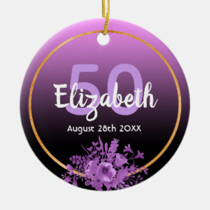 Monogram voor paarse bloemkolen keramisch ornament