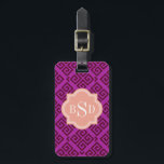 Monogram voor paarse meisjesgriekse sleutelpatrone bagagelabel<br><div class="desc">Chique girly modern stijlvol decoratief Grieks sleutel paarse en bordeauxrode geometrische abstracte patroonontwerp, de schattige hedendaagse Grieks sleutel abstracte geometrische patroon in paarse en bordeauxrode geven dit gedurfde strakke ontwerp een eigentijdse en klassieke look. Leuke unieke cadeaus voor haar. Pas het gepersonaliseerde monogram aan met uw eigen initialen of naam,...</div>