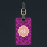 Monogram voor paarse meisjesgriekse sleutelpatrone bagagelabel<br><div class="desc">Chique girly modern stijlvol decoratief Grieks sleutel paarse en bordeauxrode geometrische abstracte patroonontwerp, de schattige hedendaagse Grieks sleutel abstracte geometrische patroon in paarse en bordeauxrode geven dit gedurfde strakke ontwerp een eigentijdse en klassieke look. Leuke unieke cadeaus voor haar. Pas het gepersonaliseerde monogram aan met uw eigen initialen of naam,...</div>