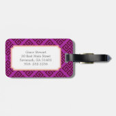 Monogram voor paarse meisjesgriekse sleutelpatrone bagagelabel (Achterkant horizontaal)