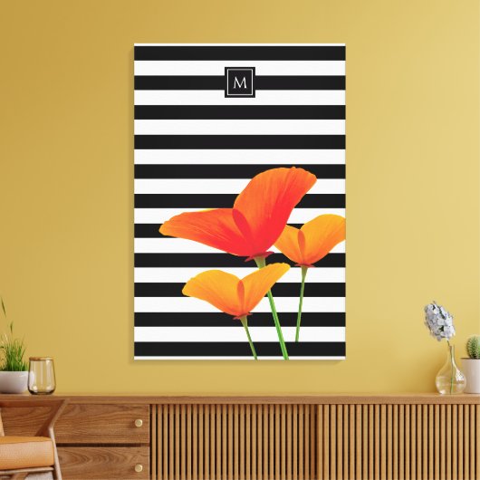 Monogram voor popy zwarte stripper canvas afdruk (Insitu (Woonkamer))