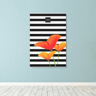 Monogram voor popy zwarte stripper canvas afdruk